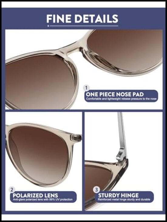 Retro Round Polarized Sunglasses with UV Protection, Lightweight & main image 5